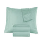 Mint green striped bedding set on a white background