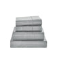 Gray striped bed sheet set on a white background