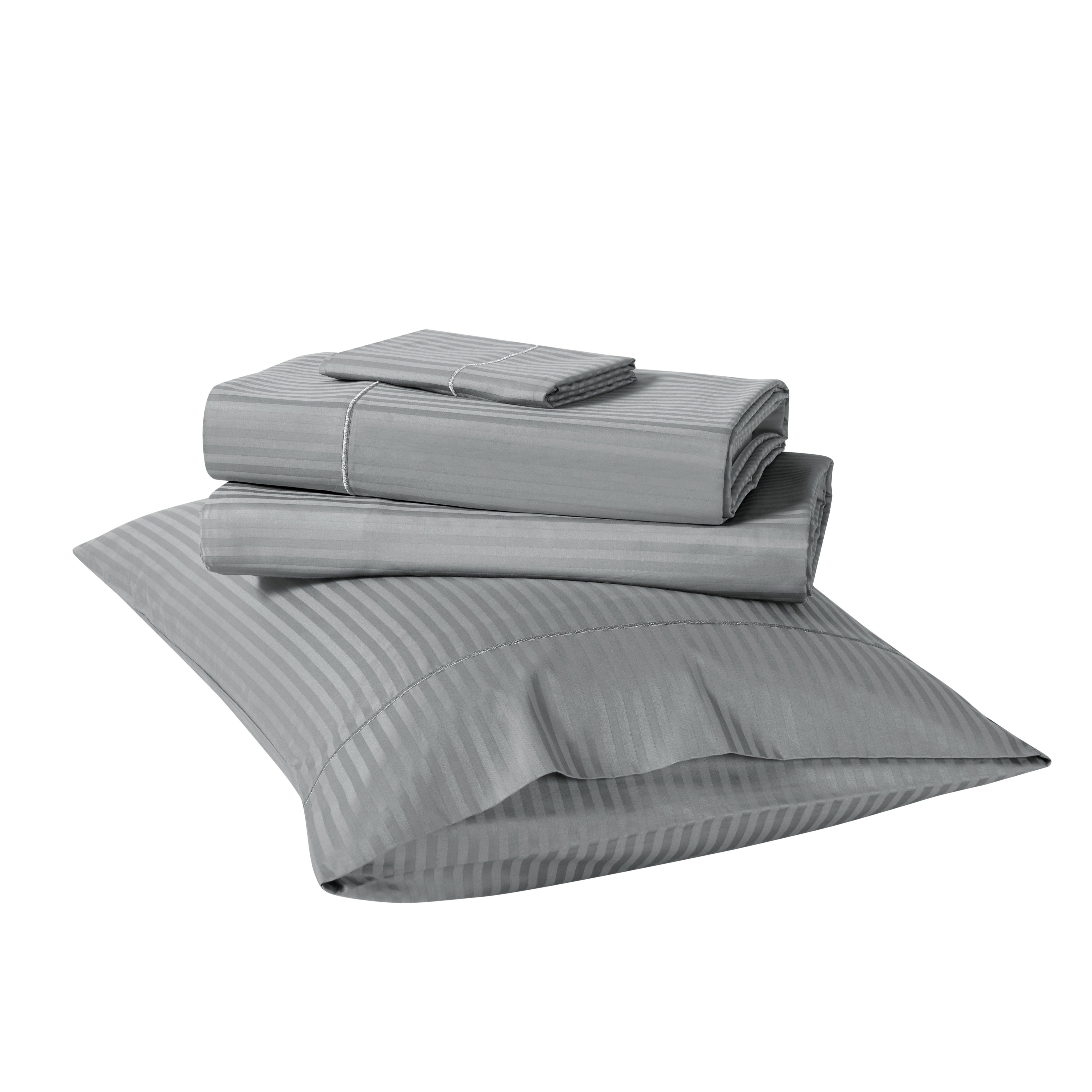 Gray striped bedding set on a white background
