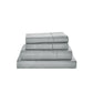 Stack of gray striped bed sheets on a white background