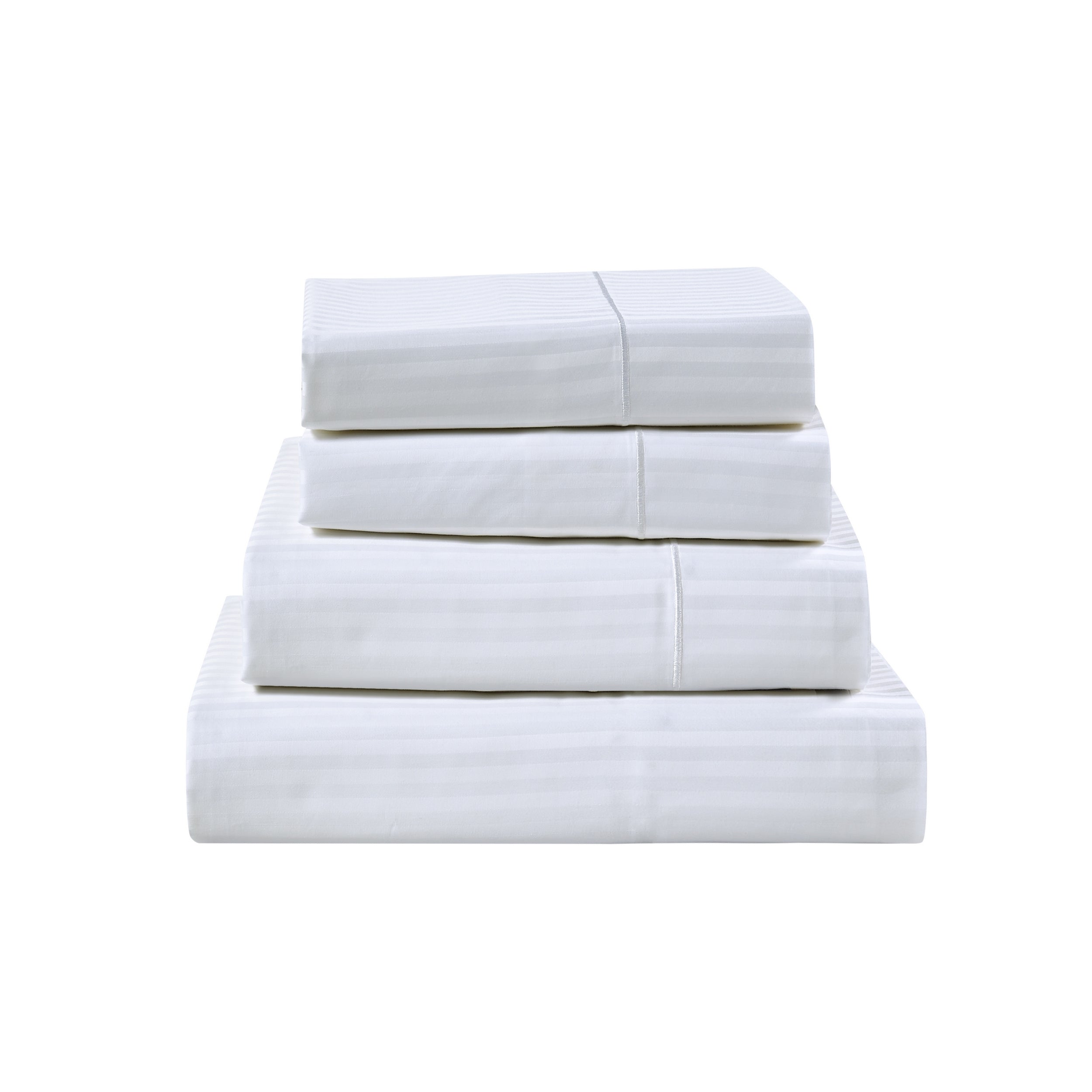 Stack of white bed sheets on a white background