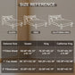 Size reference chart for Queen, King, and California King bed sizes with corresponding dimensions.