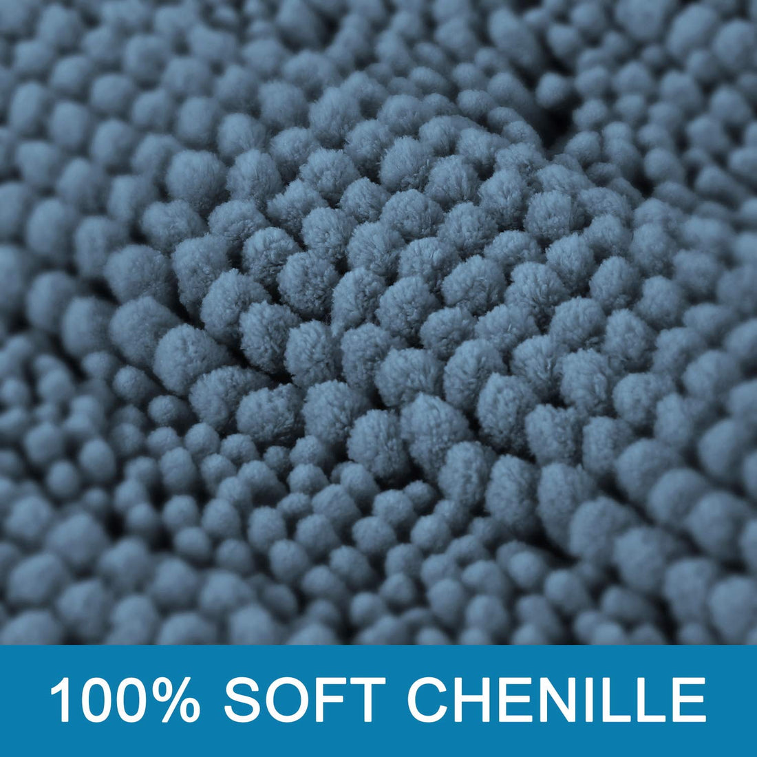 Close up of soft chenille fabric with '100% Soft Chenille' text at the bottom.