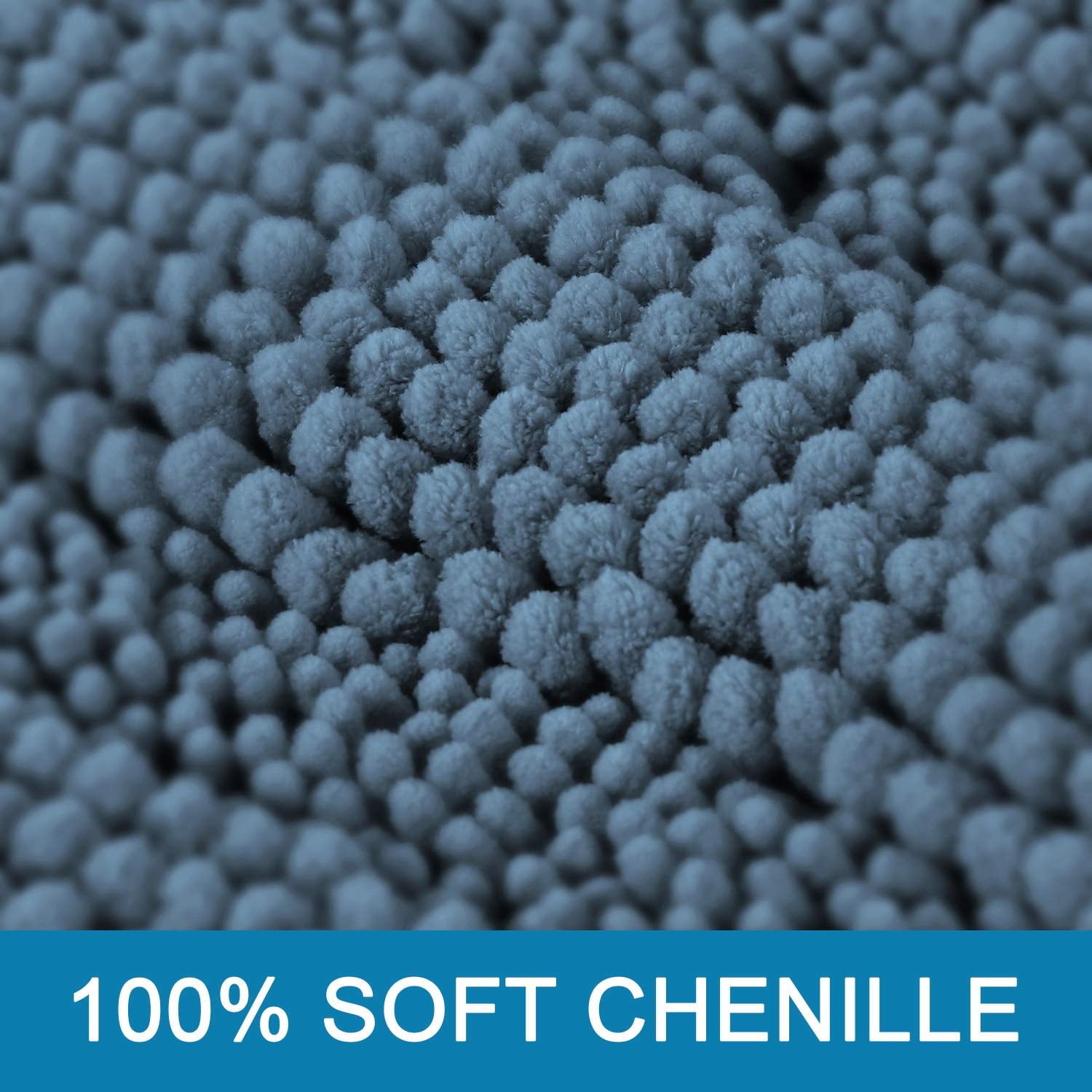 Close up of soft chenille fabric with '100% Soft Chenille' text at the bottom.