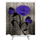 Shower curtain with purple rose and butterflies design on a textured background
