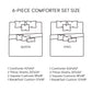 Diagram comparing a 6-piece comforter set size between Queen and King bed sizes.