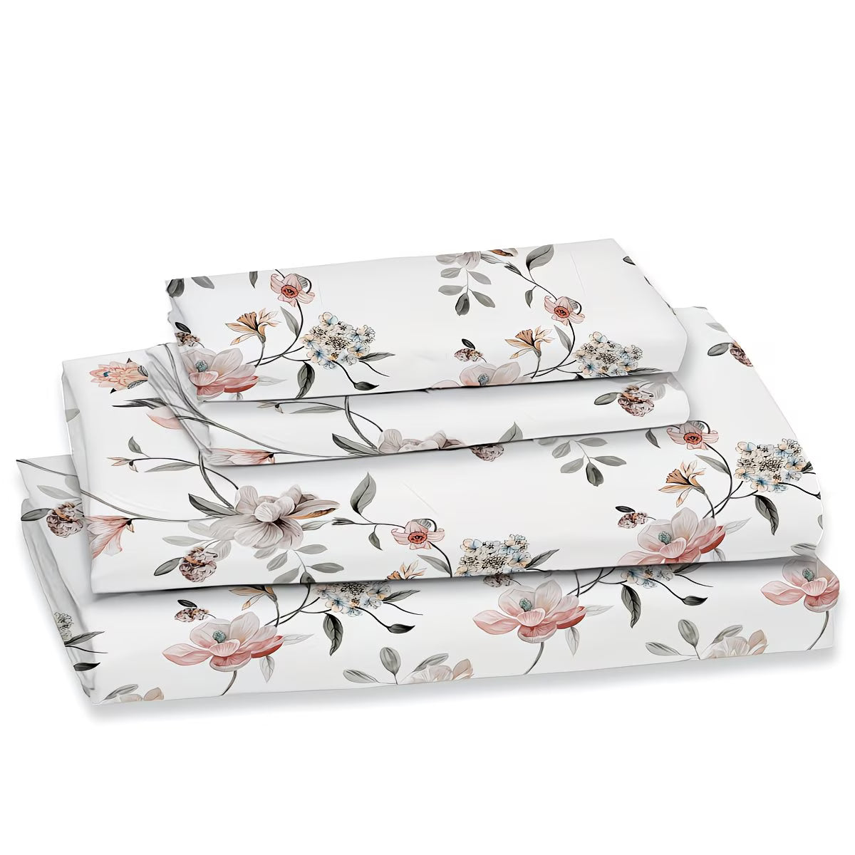 Floral patterned bed sheets on a white background