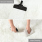 Vacuum cleaning and wiping a white carpet with text labels.