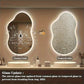 Bathroom vanity with two mirrors, one labeled 'Common Glass' and the other 'Tempered Glass', with text indicating a glass update.