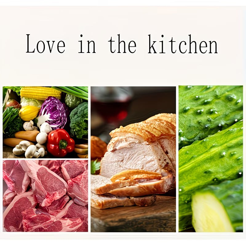 Collage of food images with text 'Love in the kitchen' on a white background.