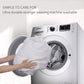 Person placing a pillowcase into a Samsung washing machine with text about machine washability.