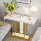 Modern living room with gray sofa, yellow cushions, and a small table with decor items.