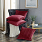 Dark leather armchair with red cushions in a modern living room.