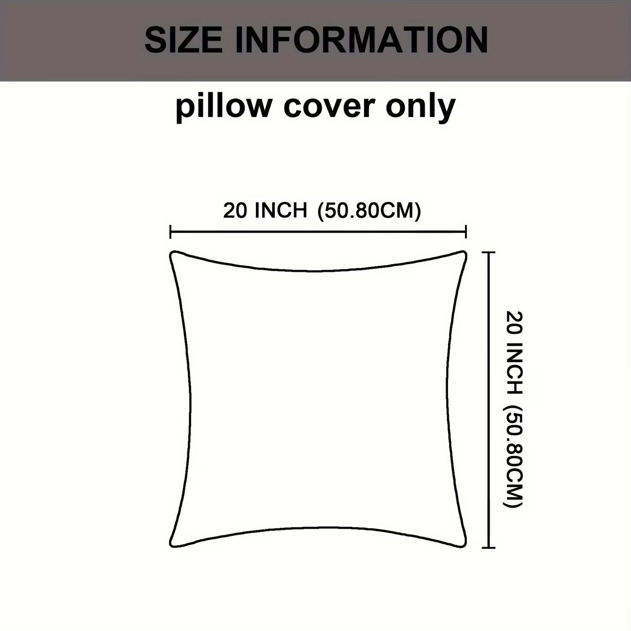 Measurement chart for a pillow cover with dimensions 20 inches (50.80 cm) on each side.
