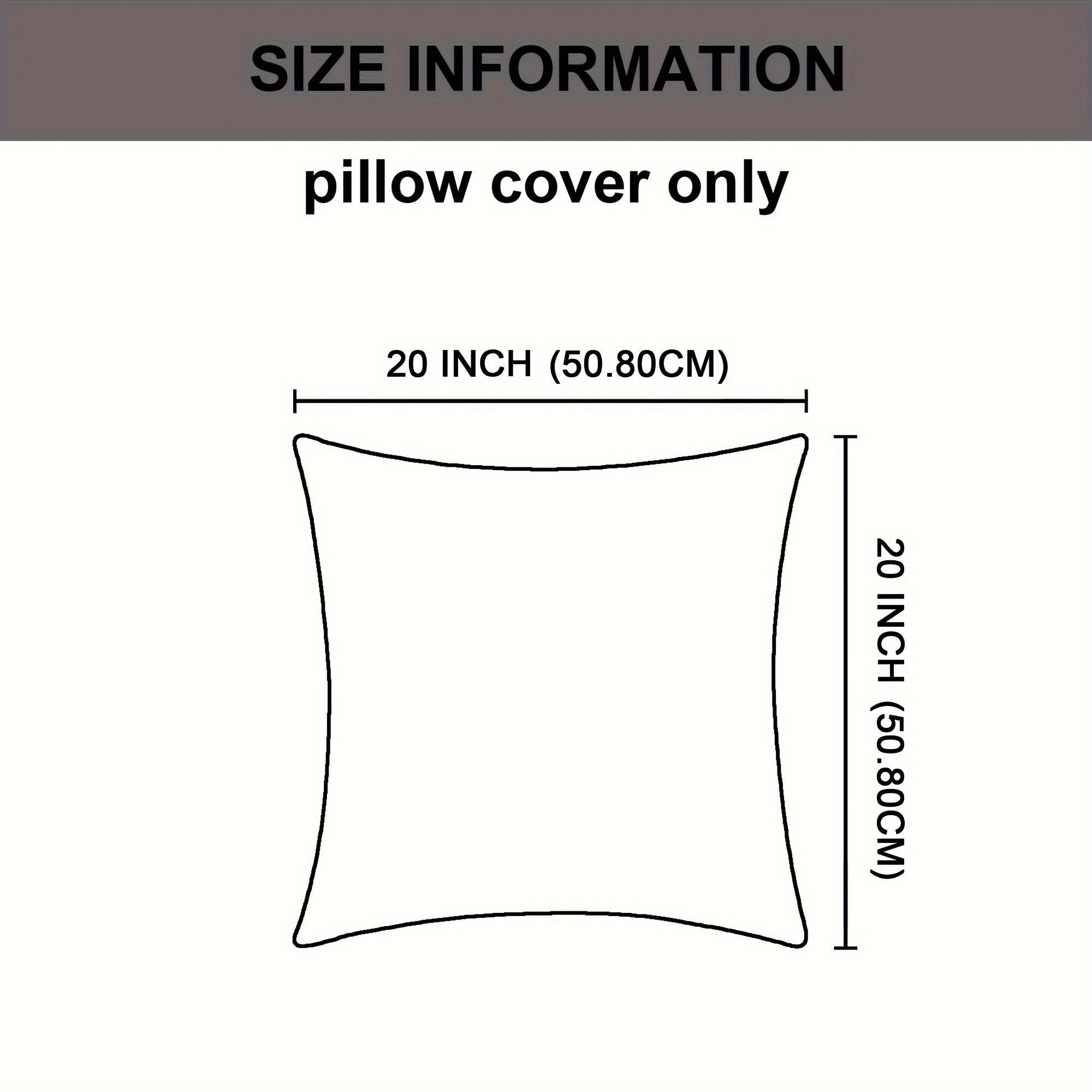 Measurement chart for a pillow cover with dimensions 20 inches on each side.