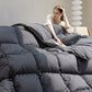gray comforter in a modern room.