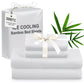 Ice Cooling Bamboo Bed Sheets with packaging and green leaves on a white background