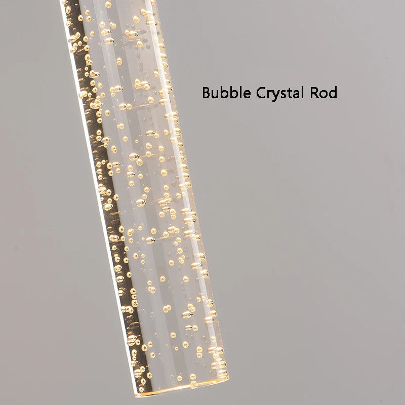 Clear rod with gold bubbles labeled 'Bubble Crystal Rod' on a gray background