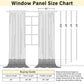Window panel size chart with measurements and curtain illustrations.