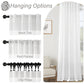 White curtains with different hanging options displayed on a white background.