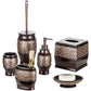 Bathroom accessory set with decorative patterns on a white background