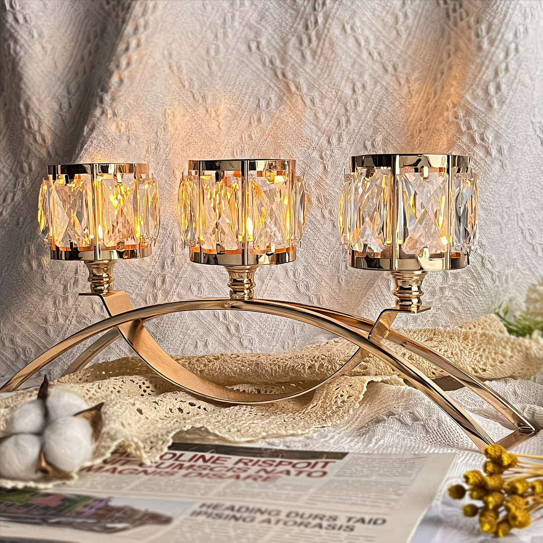 Decorative wall sconce with crystal accents on a textured wall background