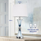 Table lamp with dimensions and bulb information on a neutral background