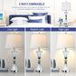 Table lamp with 3-way dimmable feature shown in low, medium, and high light settings.