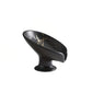 Black decorative object with gold accents on a white background