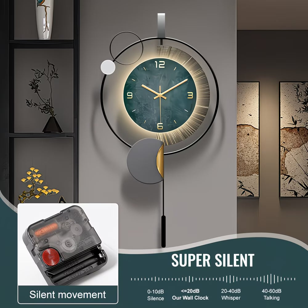 Wall clock with silent movement feature on a neutral background
