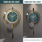 Wall clock with light feature showing 'Turn on the light' and 'Turn off the light' options.