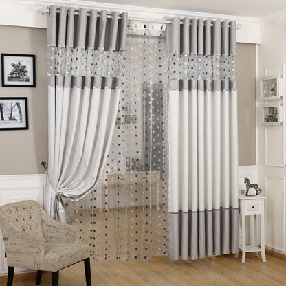 Decorative curtain with a geometric pattern in a room setting