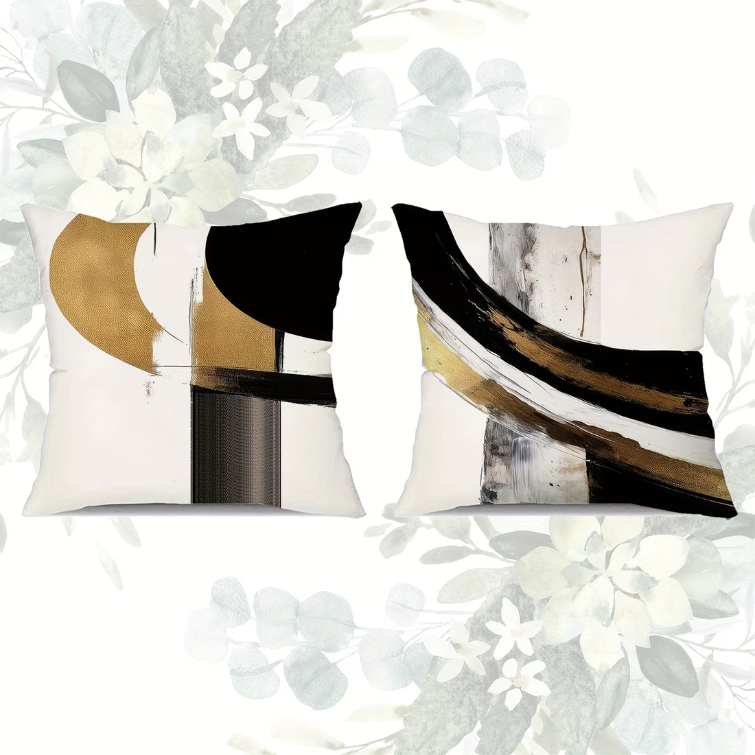Decorative pillows with abstract patterns on a floral background
