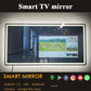 Smart TV mirror displaying a scenic view with technology icons at the bottom.