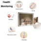 Smart mirror with health monitoring features including weight machine, skin test, glucometer, blood pressure monitor, and thermometer.