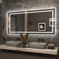 Bathroom vanity with double sink, decorative elements, and a large illuminated mirror.