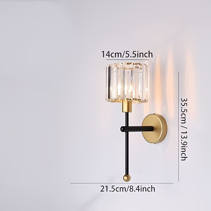Wall sconce with dimensions labeled on a light gray background