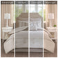 Bedroom scene with a bed and lamp under different lighting conditions.