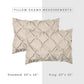 Beige pillow shams with measurements labeled on a white background