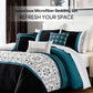 Luxurious microfiber bedding set with decorative pillows on a bed, featuring text 'Luxurious Microfiber Bedding Set' and 'Refresh Your Space'.