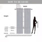 Measurement chart for curtains with a silhouette of a person for scale.