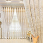 Luxurious curtains with intricate patterns in a room setting.