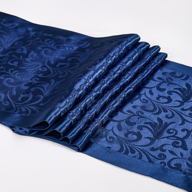 Blue patterned fabric on a white background