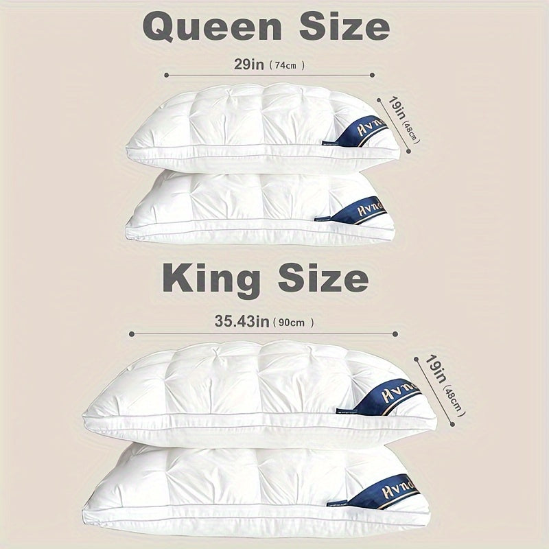 Comparison of queen and king size pillows with measurements on a beige background