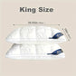 Two king-sized pillows with dimensions on a beige background