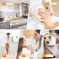 Collage of images from a hotel, spa, bathroom, baby care, and pet care setting.