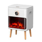 White electric fireplace with digital display on a white background