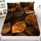 Floral-patterned comforter on a bed with a white cabinet in the background