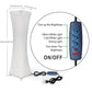 White floor lamp with control panel and specifications on a white background