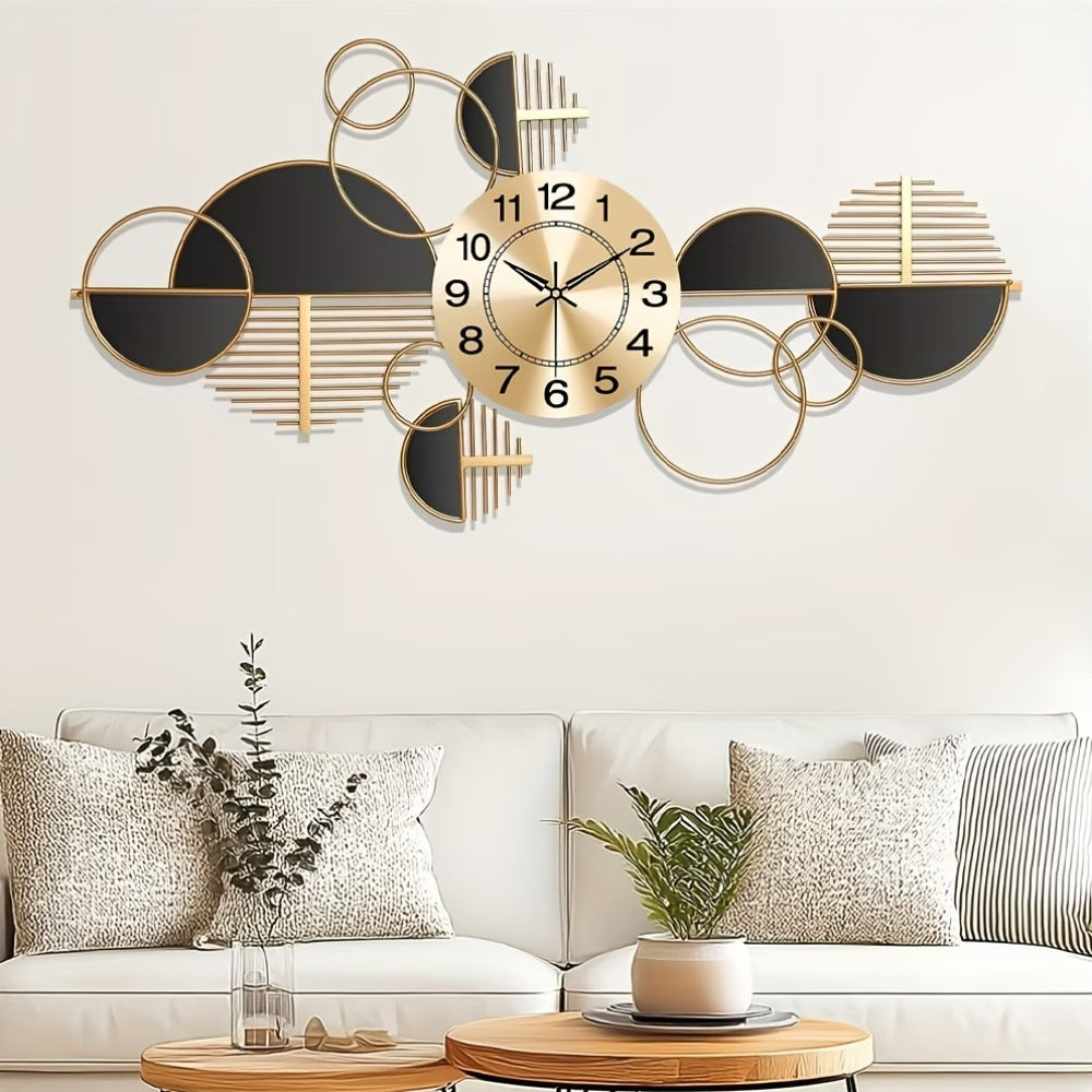 Decorative wall clock with geometric design in a living room setting